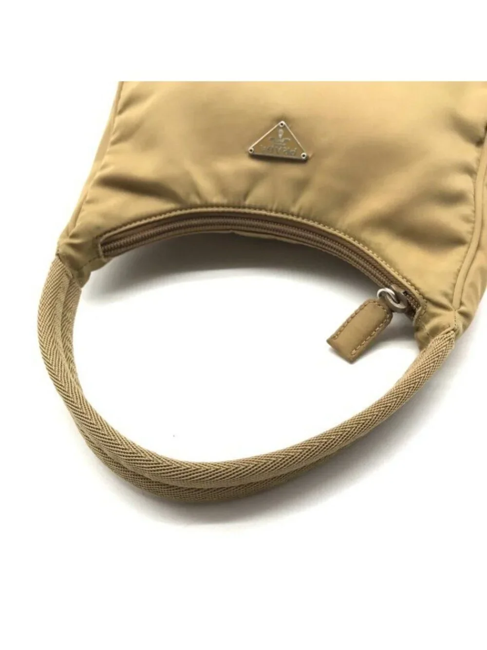 Prada Hand Triangle Plate Pouch Nylon Lightweight Simple Beige
